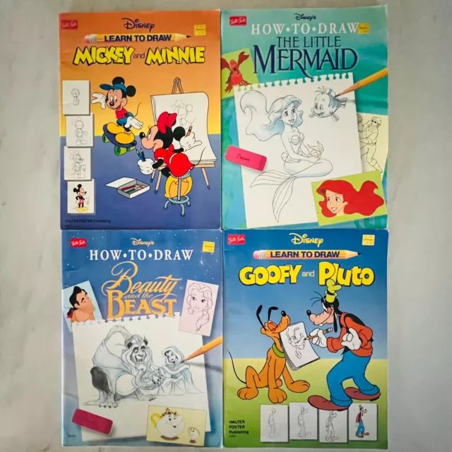 4 libros de Disney para aprender a dibujar de Walter Foster - Plutón - Goofy - Mickey - Sirena