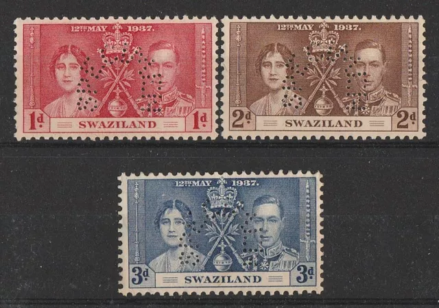 SWAZILAND 1937 KGVI Coronation set 1d-3d perf SPECIMEN. MNH **.