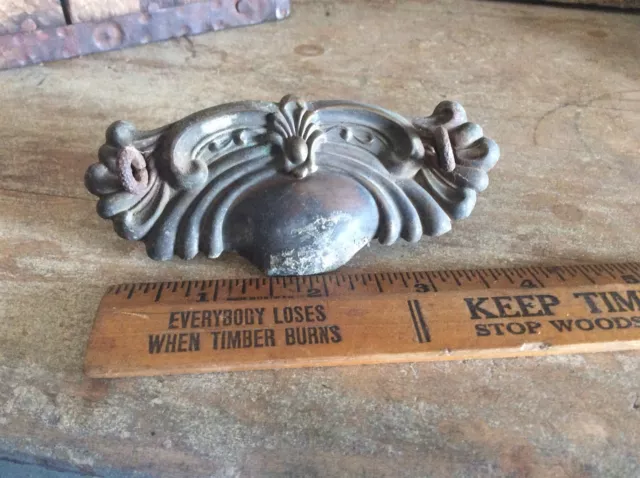 Salvaged  Drawer Pull, Ornate Plate Pull Brass ? Antique Shabby Shic