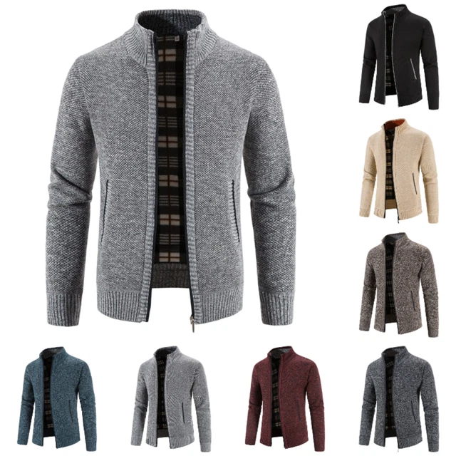 Herbst und Winter Neue Herrenhemd Cardigan Reißverschluss Stehkragen Strickhemd