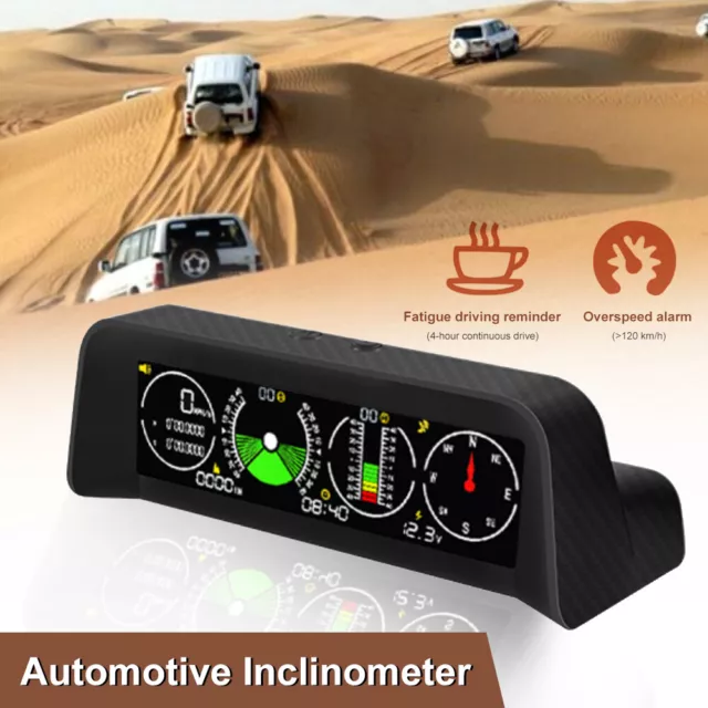 Car GPS HUD Speedometer Inclinometer Tilt Pitch Angle Compass Overspeed Alarm 2