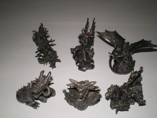 Drachen Dekofiguren Figuren aus Metall 6 Stück Sammlung Konvolut Set 2