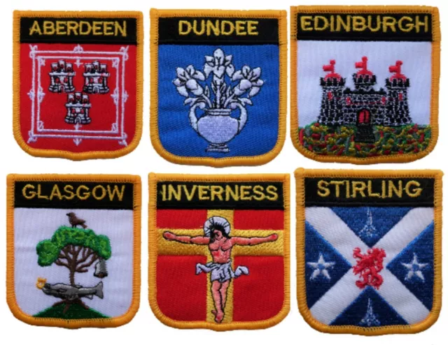 Scotland Town & City Shield Embroidered Patches - 7 To Choose From