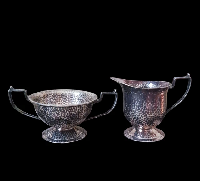 APOLLO E.P.N.S. BERNARD Rice's Sons Hammered Cream Sugar 4365 12.00