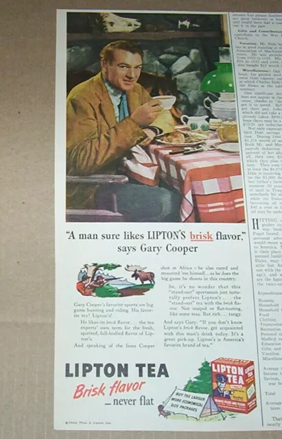 1945 print ad - GARY COOPER for Thos. J Lipton Tea drink vintage advertising