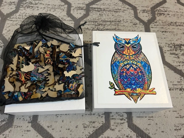 Wooden Owl Jigsaw Puzzle Charming Wooden Animal Pieces Colorful Complete! 8inch
