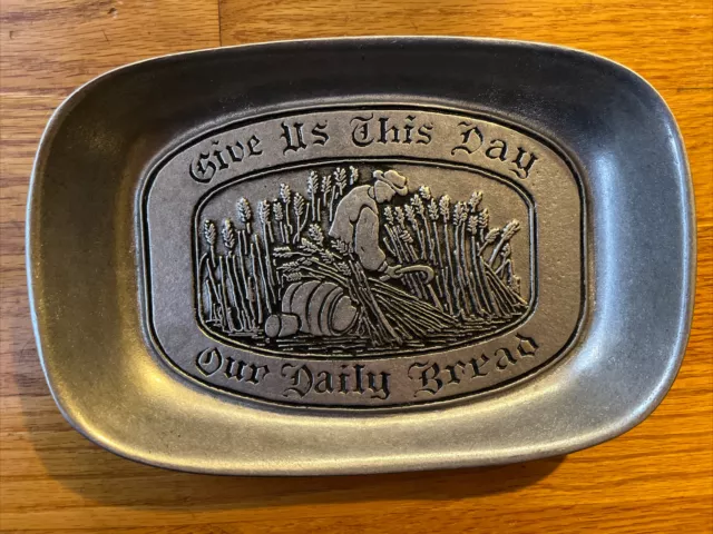 Vtg Wilton Armetale 'Give Us This Day Our Daily Bread' Silver Pewter Tray Plate