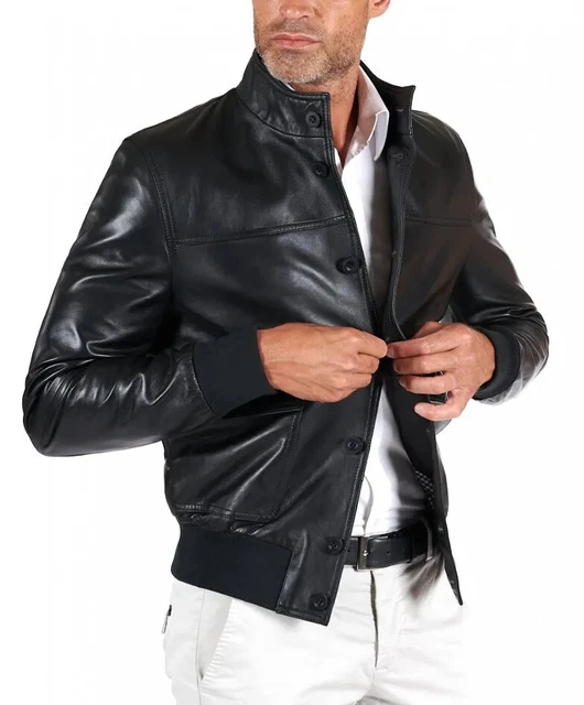 Black Leather Jacket Men Pure Lambskin Flight/Bomber Size S M L XL XXL Customade