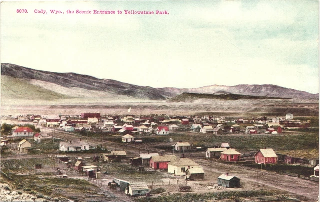 CODY, WYOMING WY original antique postcard BIRDS EYE VIEW c1910 YELLOWSTONE