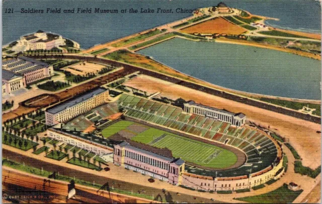 1948, Soldiers Field and Field Museum, CHICAGO, Illinois Linen Postcard - Teich