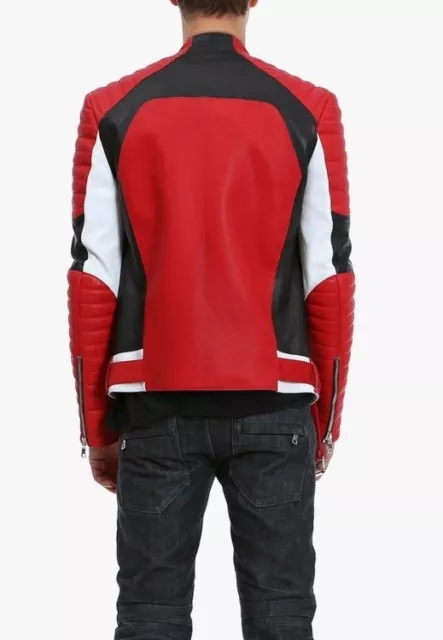 Designer Leather Jacket Men Red Pure Lambskin Biker Size S M L XL XXL Custom Fit 4