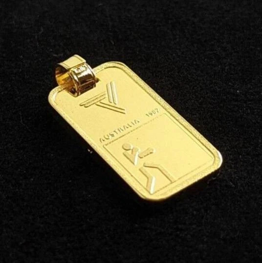 Fine Silver 999 Bar Ingot Pendant Boxing 1982 Commonwealth Games Gold Plated