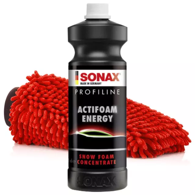 SONAX PROFILINE ActiFoam Energy 1L + XL Chenille Waschhandschuh red -Autowäsche