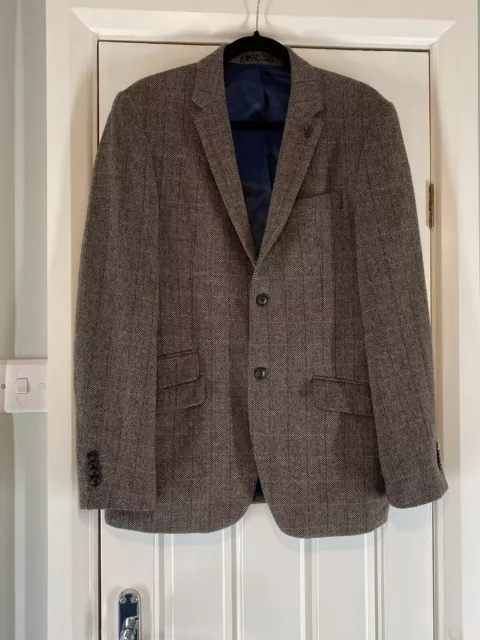 Giacca John Rocha Tweed Blazer Uomo UK 38R Media Neutra Lana Spina di Aringa