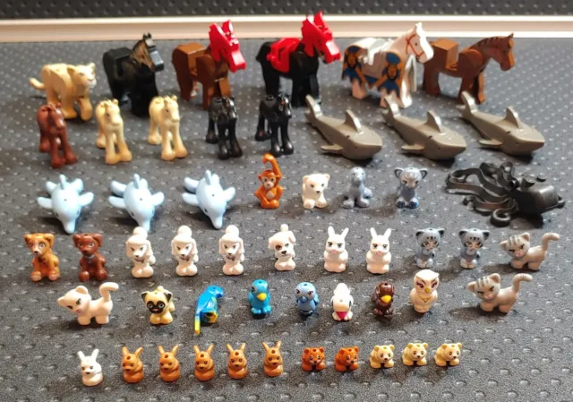 LEGO ANIMAL MINIFIGURES Horses Sharks Dogs Cats Birds Rabbits Dolphins Lot  of 53 $ - PicClick