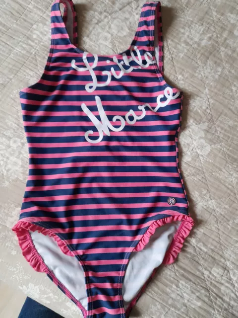 Maillot bain 1 pièce Little Marcel rayé rose et bleu,noeuds,volants 12ans 152cm