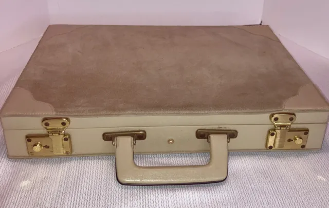 VINTAGE BRIEFCASE HARD Shell Leather /Suede No Key Gold Spring