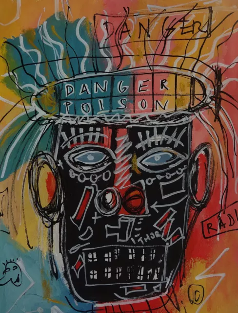 Fine unique painting – Expressive portrait, signed Jean Michel Basquiat, w COA 3