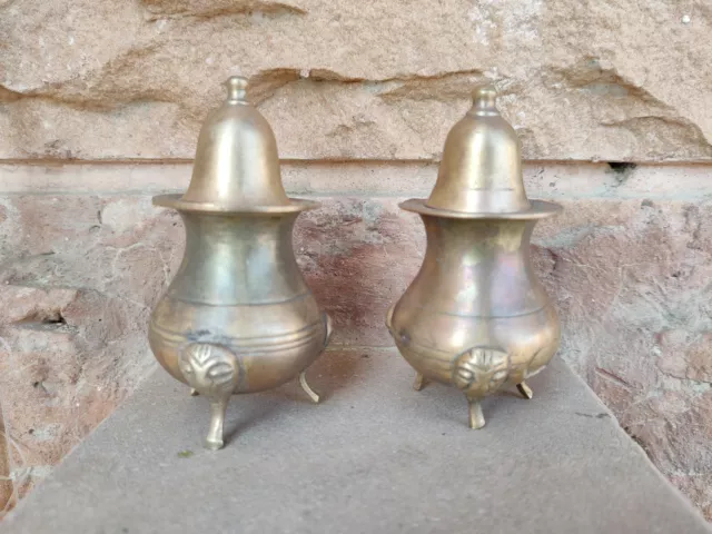 Vintage Old Victorian Brass Decorative Salt & Pepper Shaker Pair Collectible