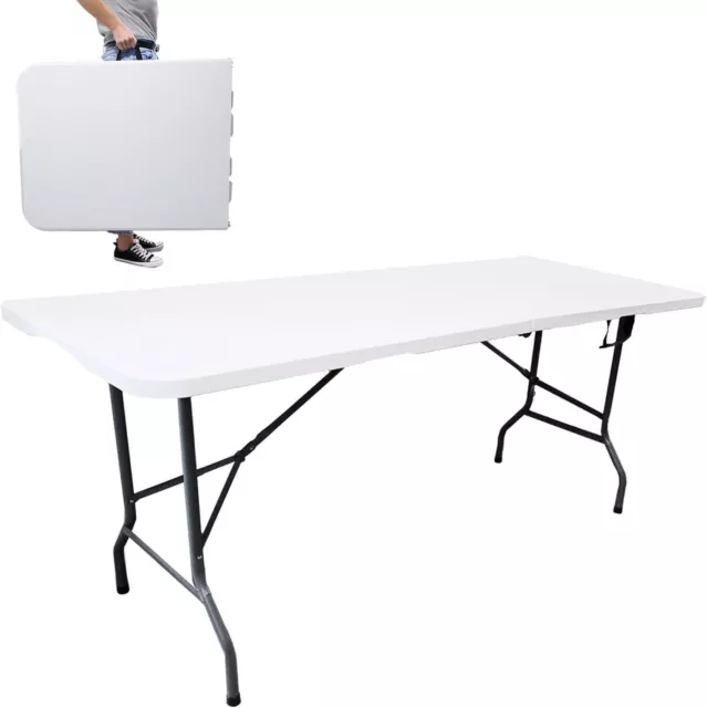 White Foldable Table 6ft  Indoor Outdoor Garden Catering Tables for Camping BBQ 2