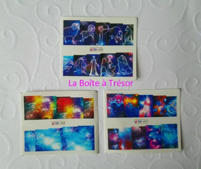 3 Nail Art Stickers pour Ongles Water Decal Divers Astrologie Réf.BN-493/496/497