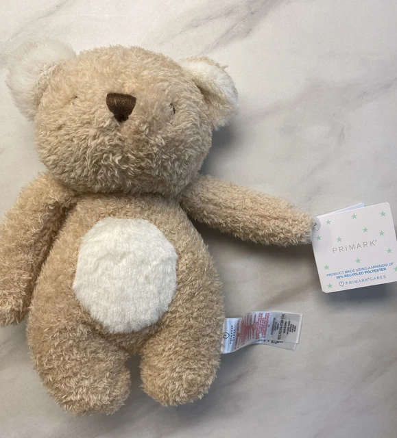 PRIMARK TEDDY BEAR Beige Brown White Ears Tummy 9" Soft Plush Toy New