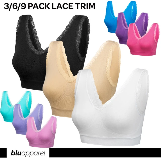 3er Set Damen Sport BH Bustier ohne Bügel Aqua Pink Flieder S M L XL XXL XXXL