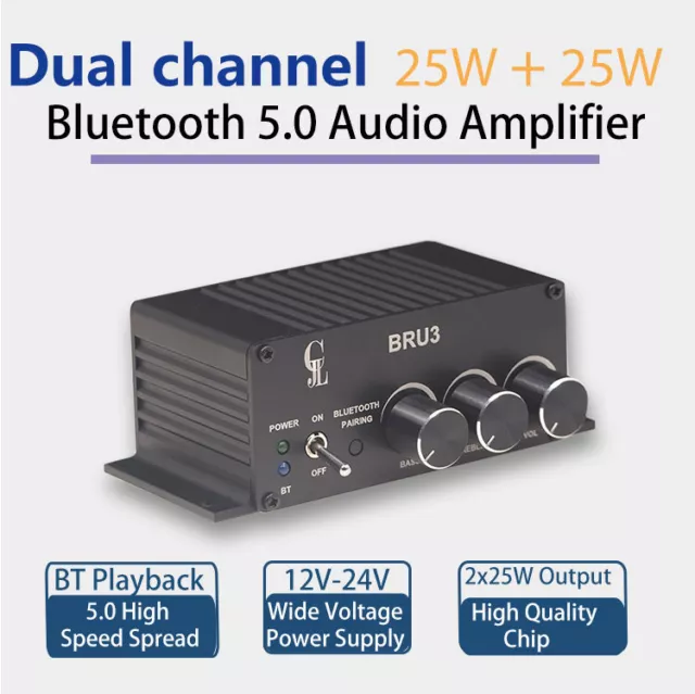 BRU3 2x25W Bluetooth Power Amplifier BT5.0 Stereo 2.0 Support Volume Adjustment