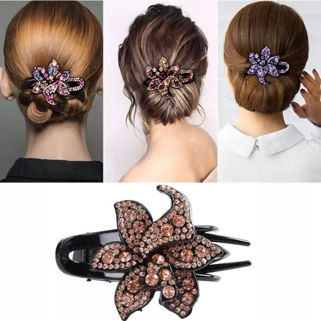 Women's Crystal Rhinestone Flower Hair Clips Hairpin Comb Claw Hair Accessories