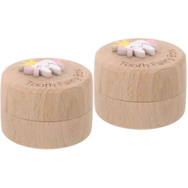 2pcs First Tooth Keepsake Box Wooden Round Toddler Deciduous Tooth Fetal Hair