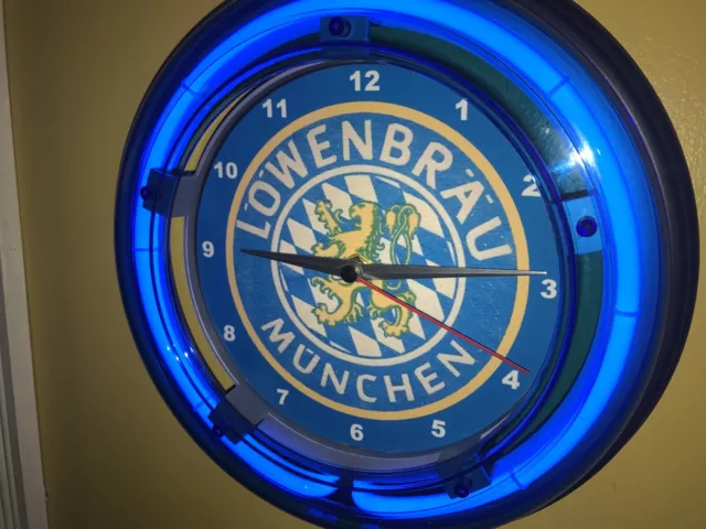 Lowenbrau Beer Bar Man Cave Neon Wall Clock Advertising Sign