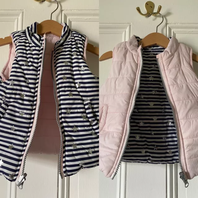 Sprout Reversible Puffy Vest Pale Pink Or  Blue White Stripe Stars 0 6-12 Month