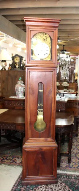 French Antique Mahogany Wood Morbier Grandfather Clock C1880 Runs Perfect