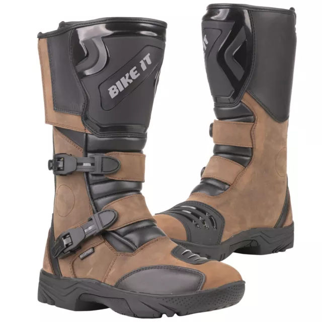 Bike It Triple-Schwarz Motorrad Motorrad Wasserdicht Adventure Style Stiefel braun