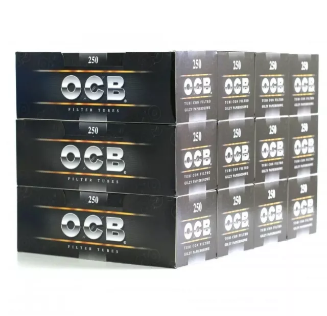 Lot de 12 Boites de 250 Filtres Tubes pour Rouleuse Cigarette Marque OCB - NEUF