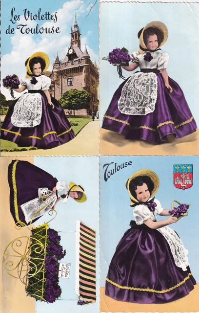Lot de 4 cartes postales anciennes old postcard TOULOUSE toulousaine violettes
