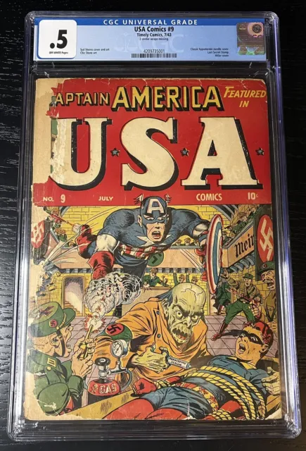 USA COMICS #9 CGC .5 Captain America + Hitler Cover 1943