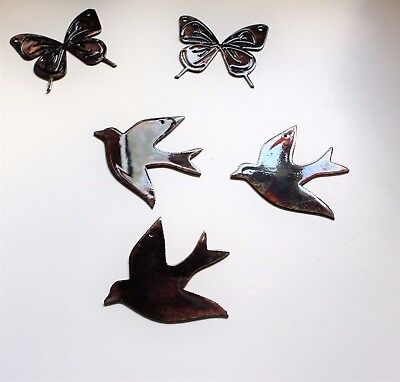 3 Flying Birds & 2 Butterflies Metal Wall Art Decor - Copper/Bronze