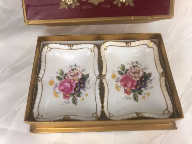 Royal Crown Derby China - Set Of 2 Little Oblong Pin Dishes In Original Box 2