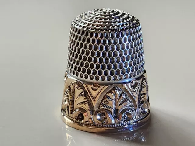 Antique Simons Bros Sterling Silver w/Gold Band Thimble size 10 EC