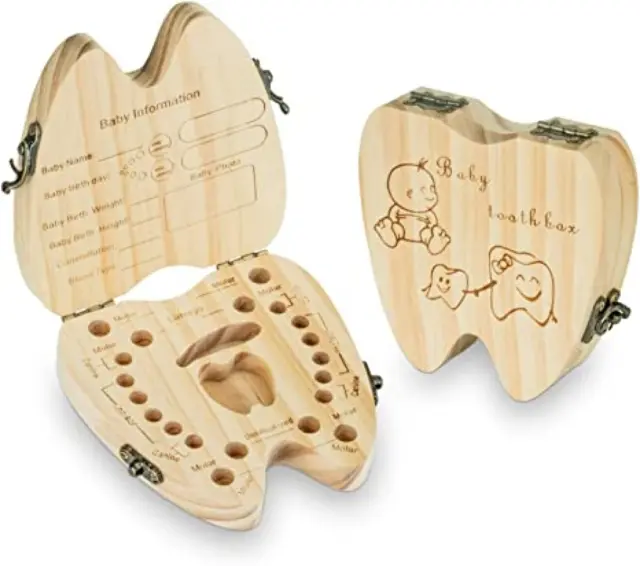 Baby Teeth Keepsake Box Tooth Fairy Holder Wooden First Lost Deciduous Tooth Col