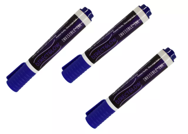 DirectGlow XL Invisible Blue UV Blacklight Reactive Ink Marker Pen 3 Pack