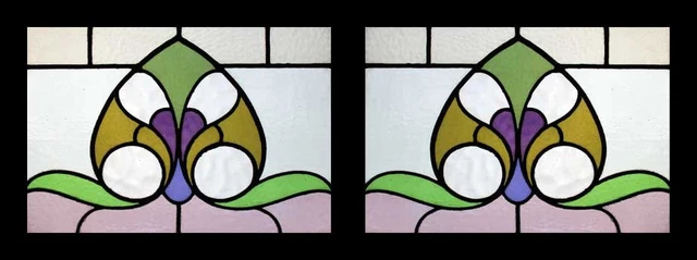 Art Nouveau Floral Pair Antique English Stained Glass Windows