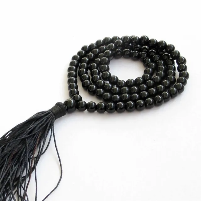 8mm Black Agate Tibetan Buddhist 108 Prayer Beads Mala bracelet Quartz Wedding