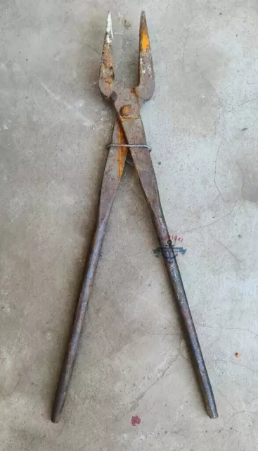 Antique Blacksmith Tongs Primitive Hand Forged Iron Duck Bill Tongs Christmas