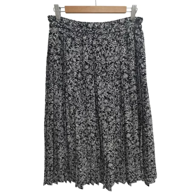 FLETCHER JONES pleated Black Pull on Elastic waistband size 12 floral maxi skirt