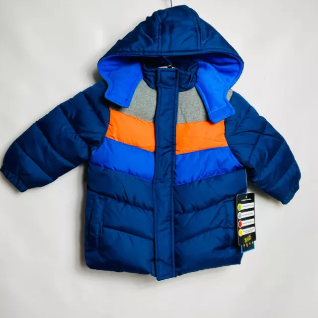 Ixtreme 18M baby Boys hooded Fleece Lined puffer jacket blue NWT.