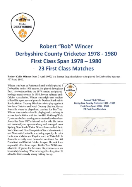 Bob Wincer Derbyshire Cricketer 1978-1980 Original Hand Signed Cutting