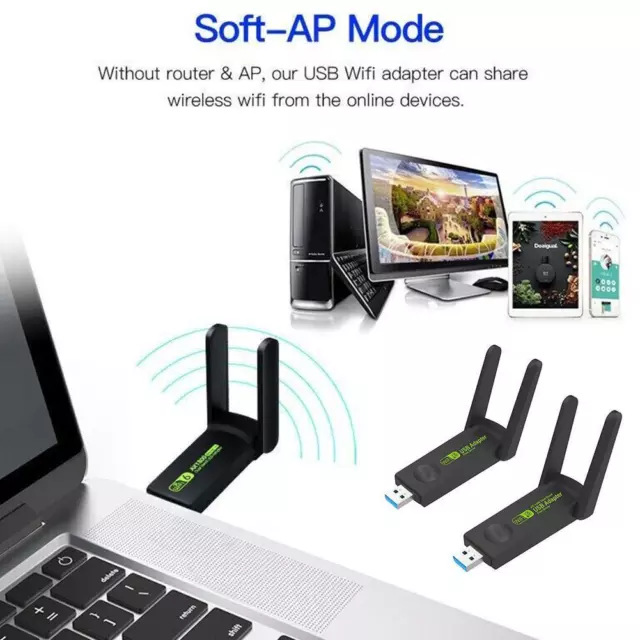 USB 3.0 WIFI Adapter 600/1300mbps Wireless Dongle Dual Antenna Dual 2.4G/5G O1J4