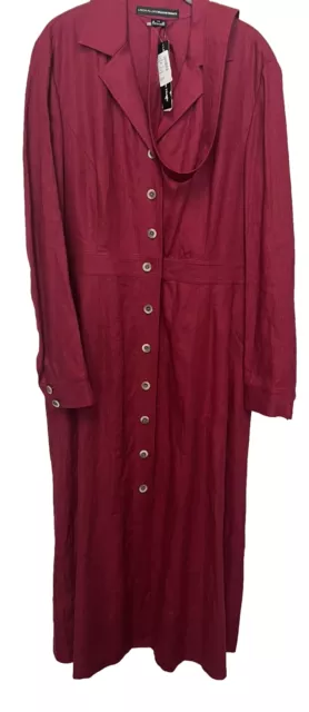 $398 Linda Allard Ellen Tracy Women Dress 14 Burgundy Solid All Linen Button Up